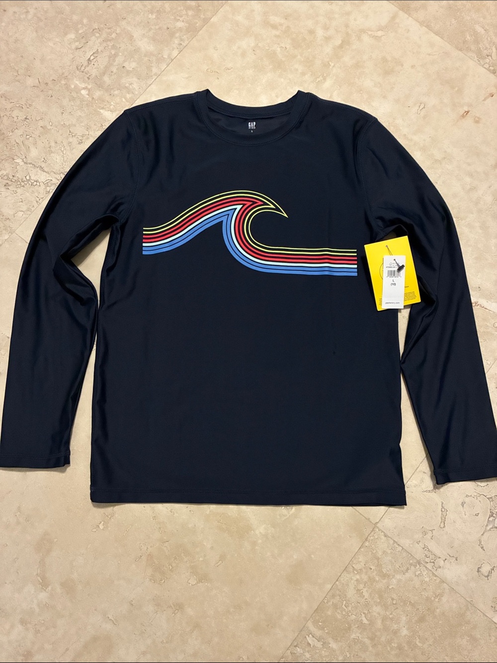 GAP Kids Navy Rashguard with Rainbow Wave Graphic